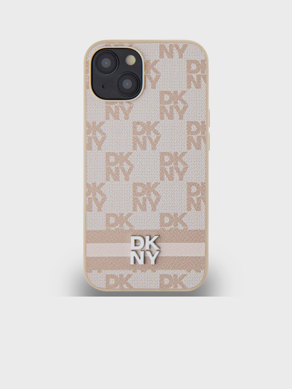DKNY PU Usnje s kvačkanim vzorcem in črto na hrbtni strani za iPhone 14 Pink DKNY