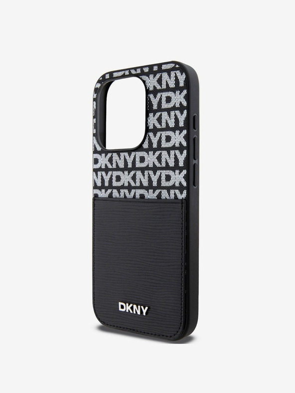 DKNY PU Usnje z vzorcem ponavljajočega se žepa za kartice za iPhone 14 Pro Max Black DKNY