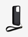 DKNY PU Leather Stack Logo Wrist Strap Back Cover za iPhone 15 Pro Black DKNY