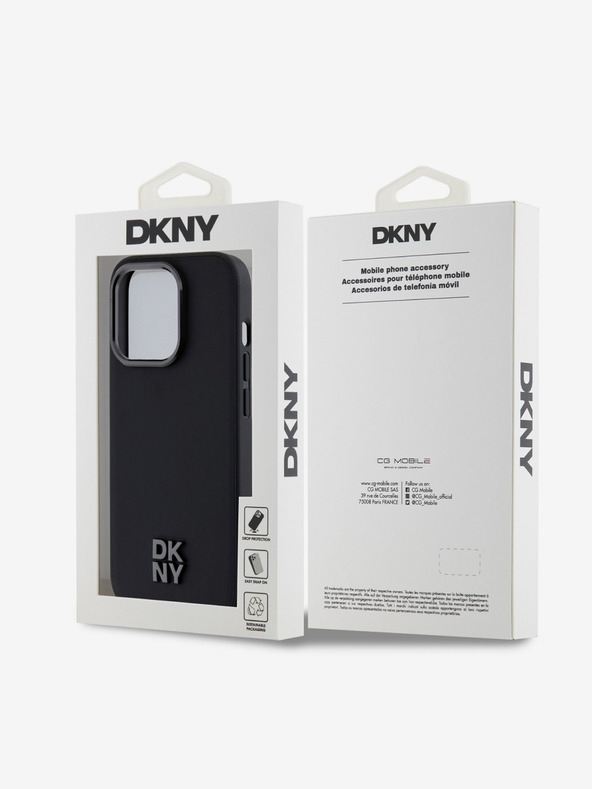 DKNY PU usnje Stack Logo Magsafe hrbtni ovitek za iPhone 14 Pro Max Black DKNY