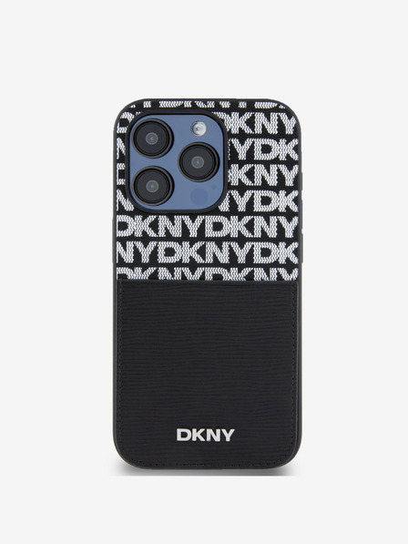 DKNY PU Leather Repeat Pattern Card Pocket Back Cover za iPhone 15 Pro Max Black DKNY