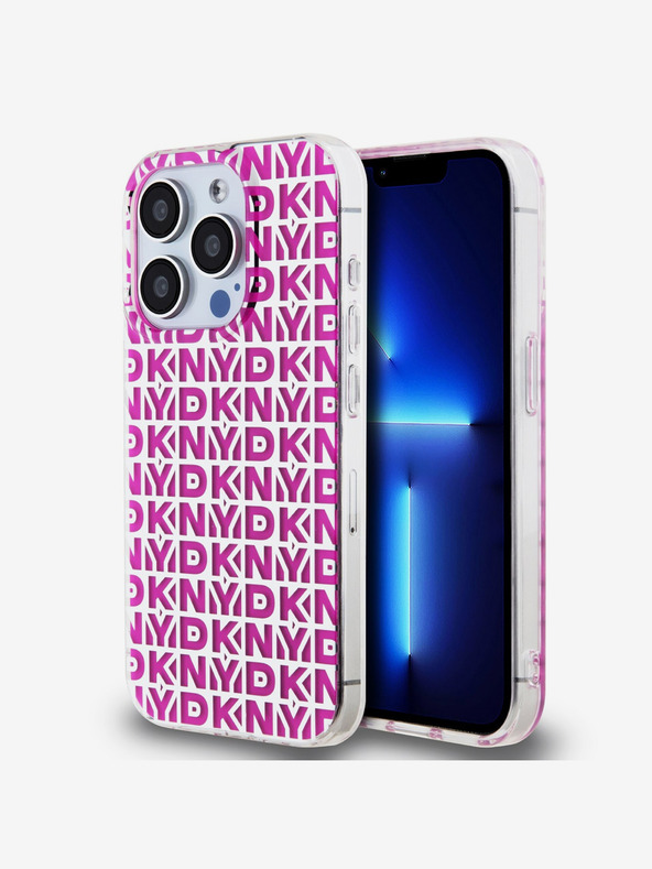 DKNY PC/TPU hrbtni ovitek s ponavljajočim se vzorcem za iPhone 15 Pro Max Pink DKNY