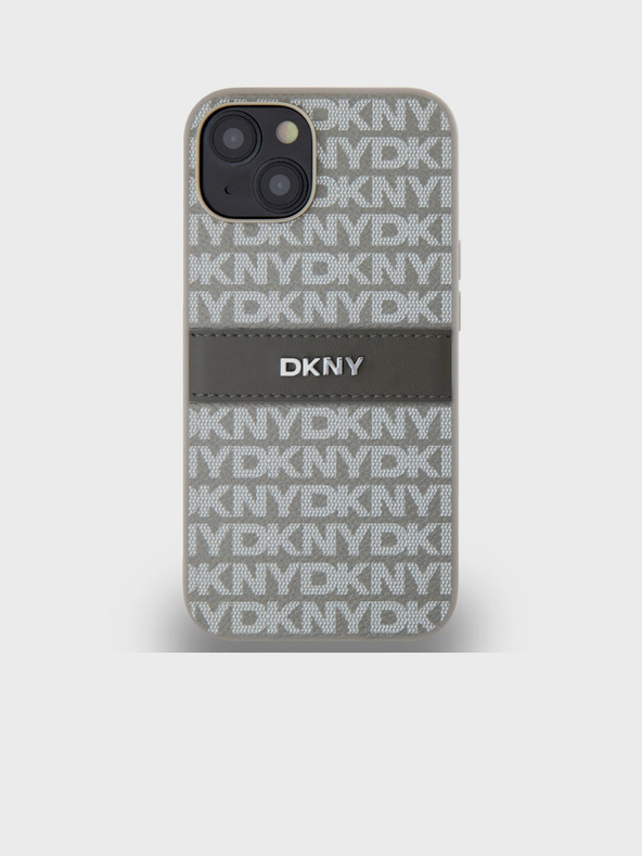 DKNY PU Leather Repeat Pattern Tonal Stripe Back Cover za iPhone 14 Beige DKNY