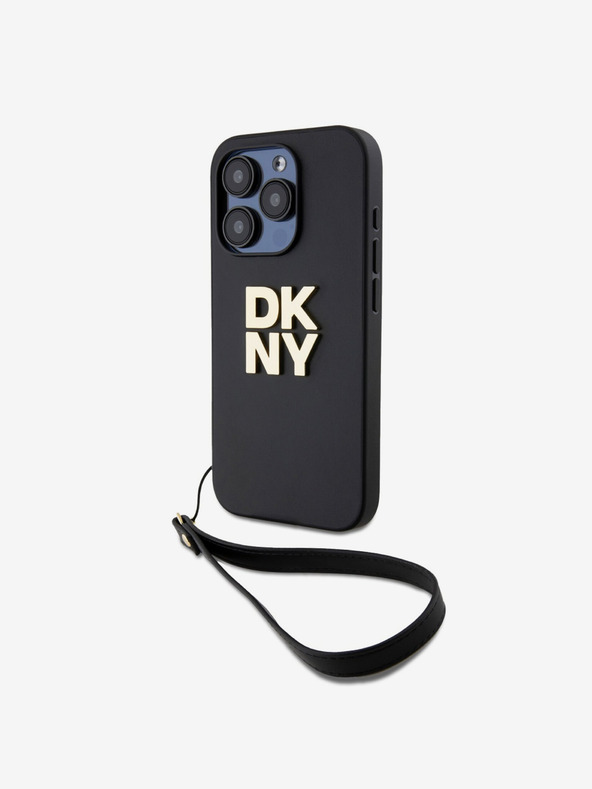 DKNY PU Leather Stack Logo Wrist Strap Back Cover za iPhone 14 Pro Max Black DKNY