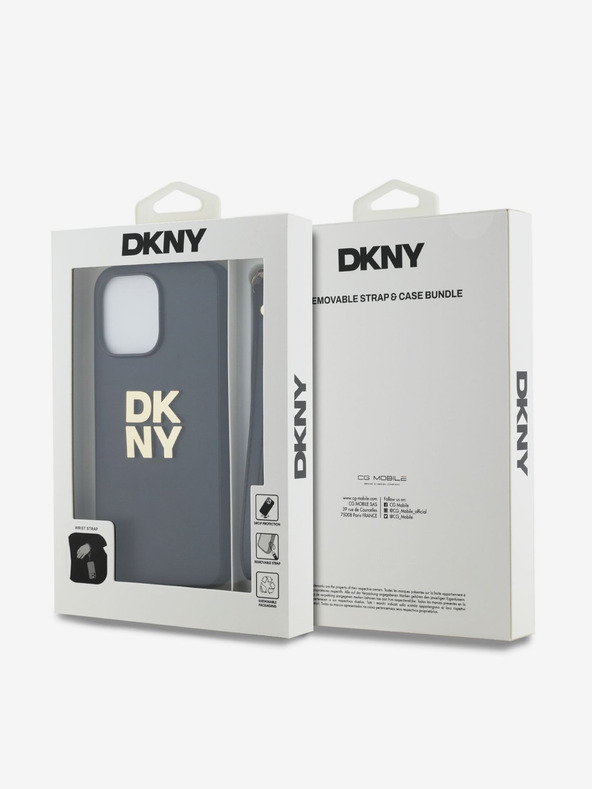 DKNY PU Leather Stack Logo Wrist Strap Back Cover za iPhone 14 Pro Max Black DKNY