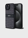 DKNY PU usnje s ponavljajočim se vzorcem v obliki tonskega traku hrbtni ovitek za iPhone 15 Black DKNY