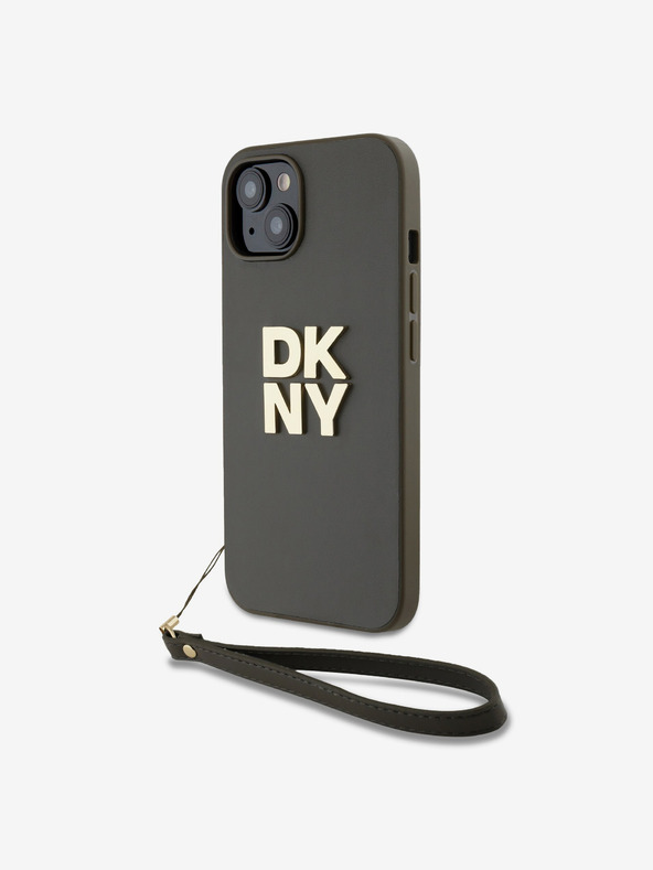DKNY PU Leather Stack Logo Wrist Strap Back Cover za iPhone 14 Brown DKNY