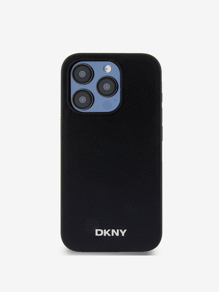DKNY PU Leather Silver Metal Logo Magsafe Back Cover za iPhone 15 Pro Max Black DKNY