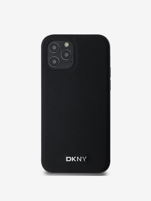 DKNY PU usnje Srebrni kovinski logotip Magsafe hrbtni ovitek za iPhone 12/12 Pro Black DKNY
