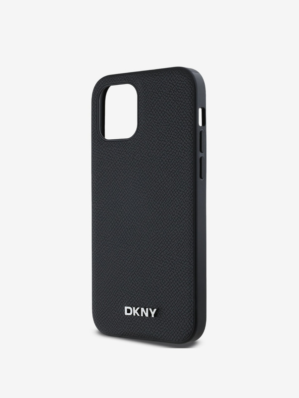 DKNY PU usnje Srebrni kovinski logotip Magsafe hrbtni ovitek za iPhone 12/12 Pro Black DKNY