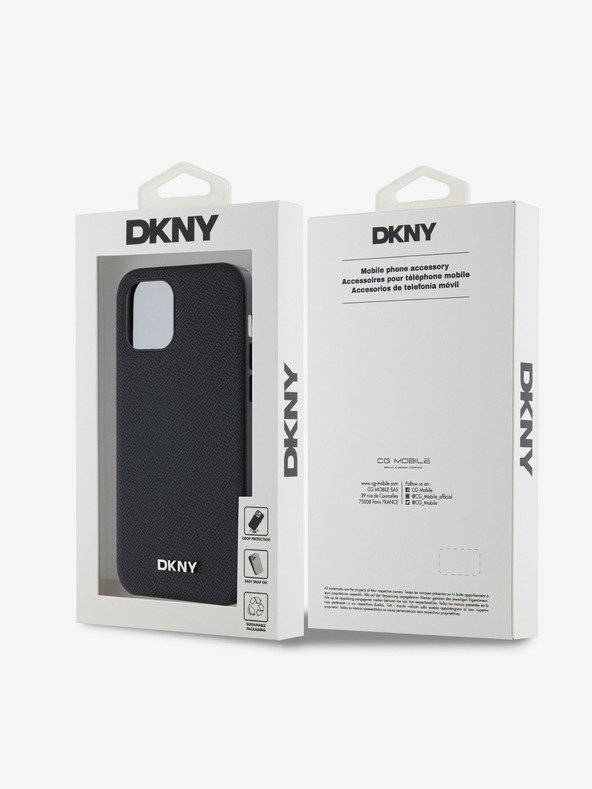 DKNY PU usnje Srebrni kovinski logotip Magsafe hrbtni ovitek za iPhone 12/12 Pro Black DKNY