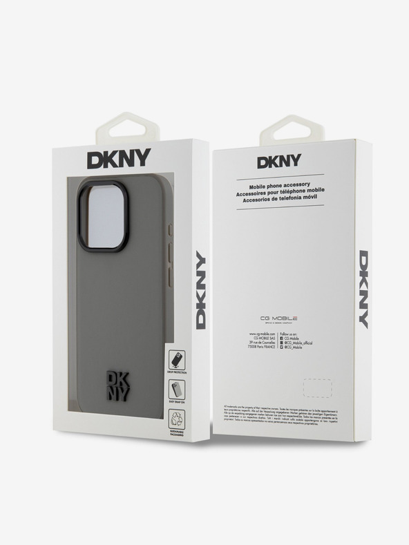 DKNY PU Usnje Stack Logo Magsafe hrbtni ovitek za iPhone 15 Pro Max Grey DKNY