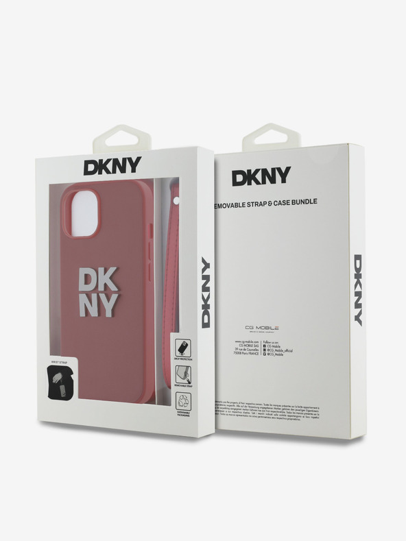 DKNY Zadnja prevleka iz PU usnja z logotipom za zapestje za iPhone 14 rdeča DKNY