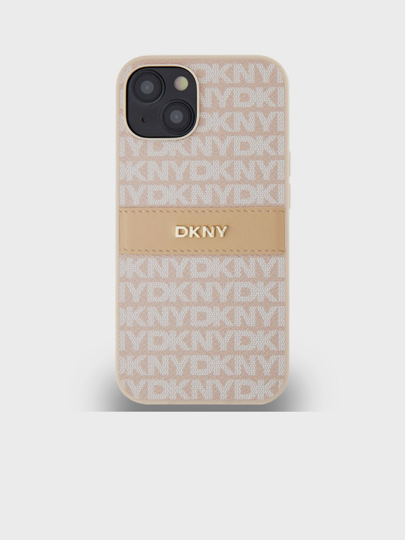 DKNY PU Leather Repeat Pattern Tonal Stripe Back Cover za iPhone 14 Pink DKNY