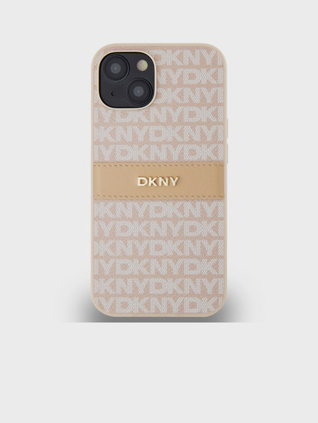 DKNY PU Leather Repeat Pattern Tonal Stripe Back Cover za iPhone 14 Pink DKNY