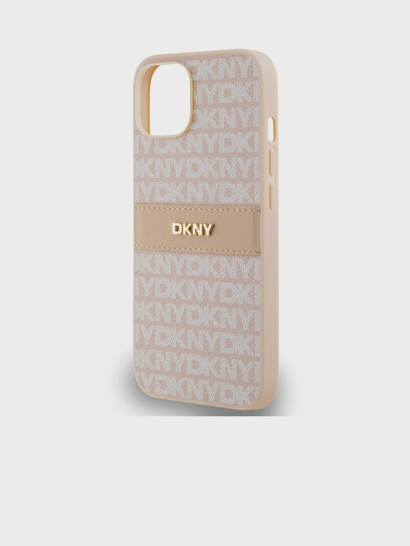 DKNY PU Leather Repeat Pattern Tonal Stripe Back Cover za iPhone 14 Pink DKNY