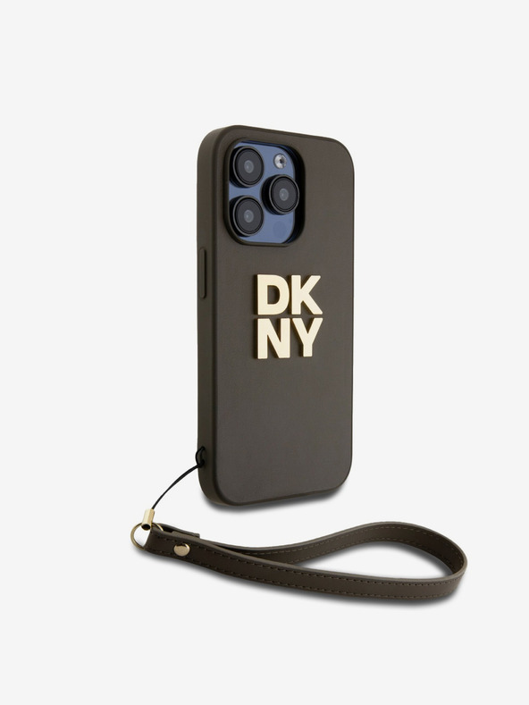 DKNY PU Leather Stack Logo Wrist Strap Back Cover za iPhone 14 Pro Brown DKNY