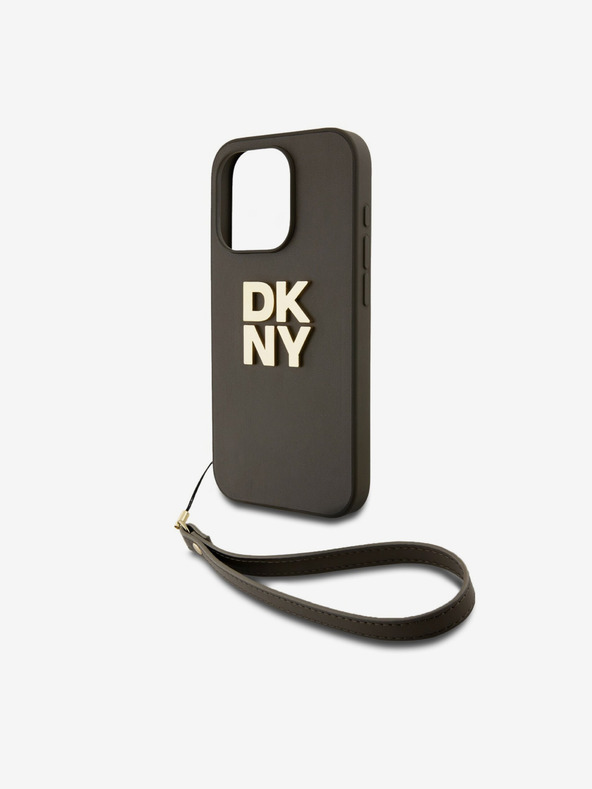 DKNY PU Leather Stack Logo Wrist Strap Back Cover za iPhone 14 Pro Brown DKNY