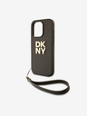 DKNY PU Leather Stack Logo Wrist Strap Back Cover za iPhone 14 Pro Brown DKNY