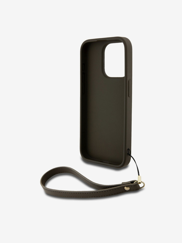 DKNY PU Leather Stack Logo Wrist Strap Back Cover za iPhone 14 Pro Brown DKNY