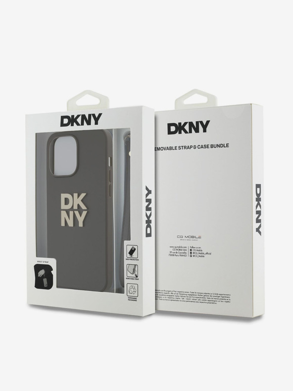 DKNY PU Leather Stack Logo Wrist Strap Back Cover za iPhone 14 Pro Brown DKNY