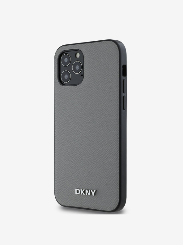 DKNY PU Leather Silver Metal Logo Magsafe Back Cover za iPhone 12/12 Pro Grey DKNY