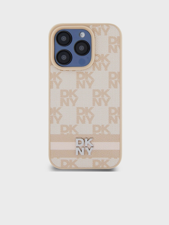 DKNY PU Usnje Checkered Pattern and Stripe Back Cover za iPhone 13 Pro Max Pink DKNY