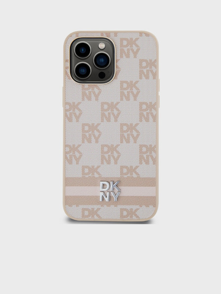 DKNY PU Usnje s kvačkanim vzorcem in črto na hrbtni strani za iPhone 15 Pro Max Pink DKNY