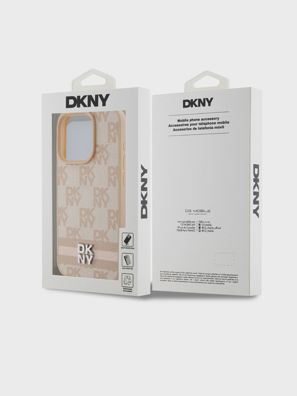 DKNY PU Usnje s kvačkanim vzorcem in črto na hrbtni strani za iPhone 15 Pro Max Pink DKNY