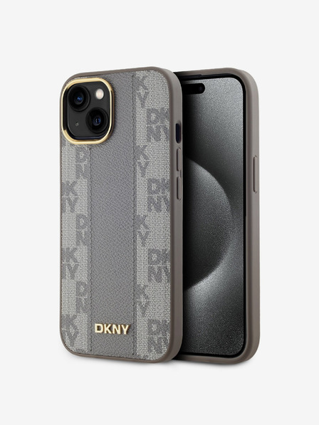 DKNY PU Usnje Checkered Pattern Magsafe Back Cover za iPhone 15 Beige DKNY