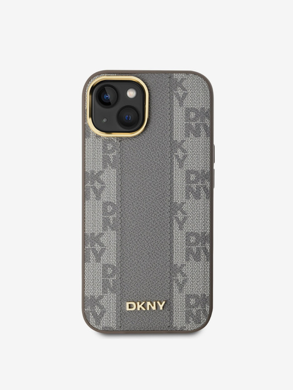 DKNY PU Usnje Checkered Pattern Magsafe Back Cover za iPhone 15 Beige DKNY
