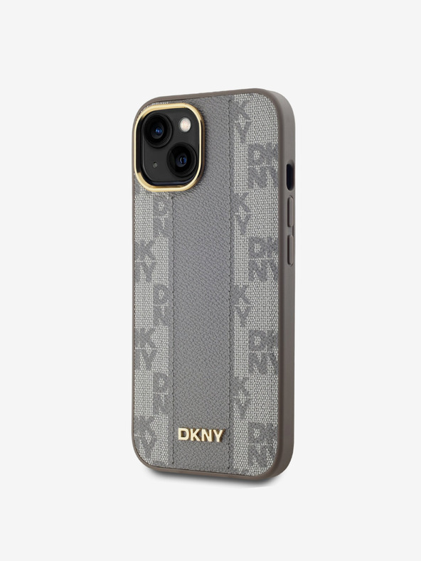 DKNY PU Usnje Checkered Pattern Magsafe Back Cover za iPhone 15 Beige DKNY