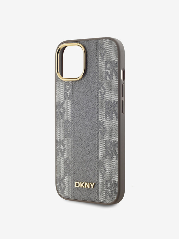 DKNY PU Usnje Checkered Pattern Magsafe Back Cover za iPhone 15 Beige DKNY
