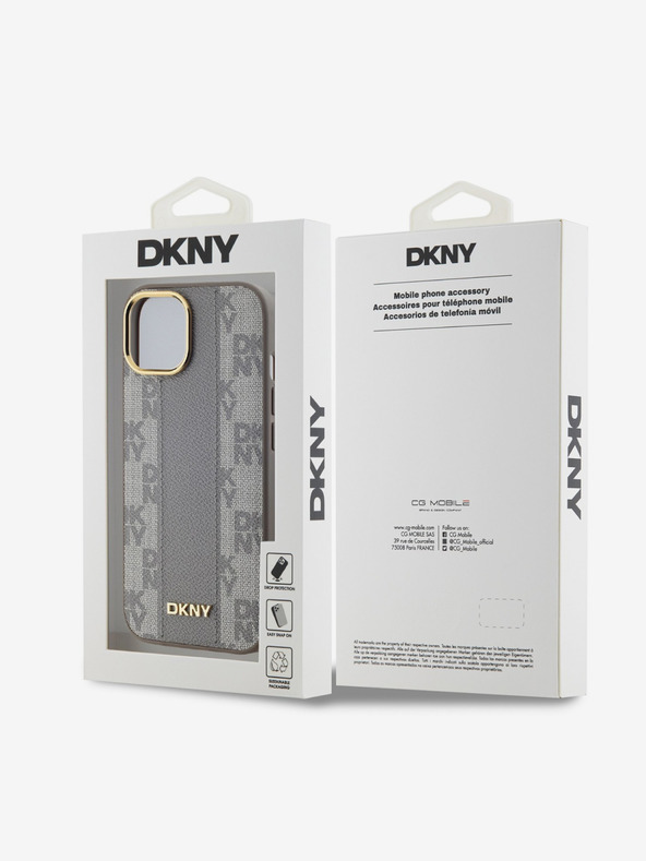 DKNY PU Usnje Checkered Pattern Magsafe Back Cover za iPhone 15 Beige DKNY