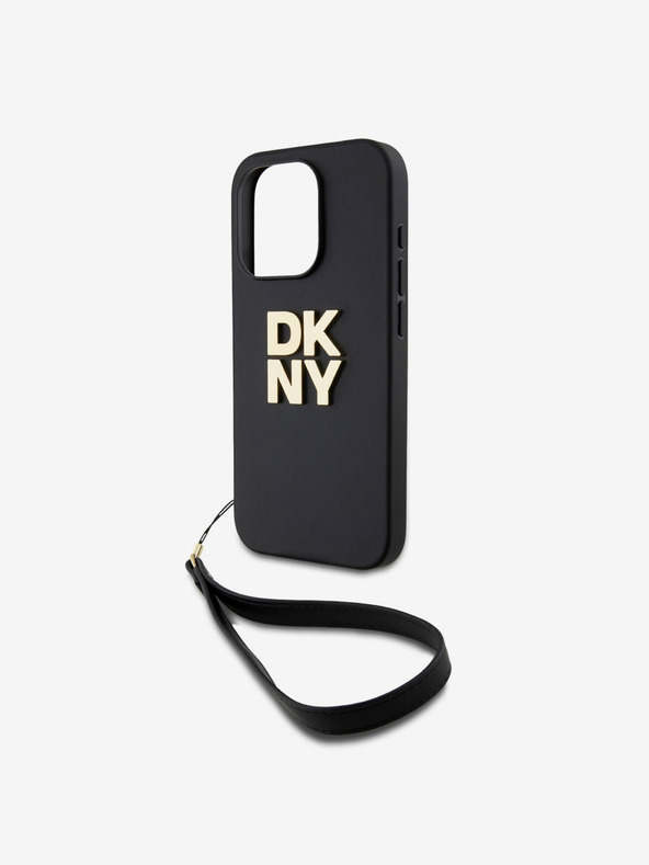 DKNY PU Leather Stack Logo Wrist Strap Back Cover za iPhone 14 Pro Black DKNY