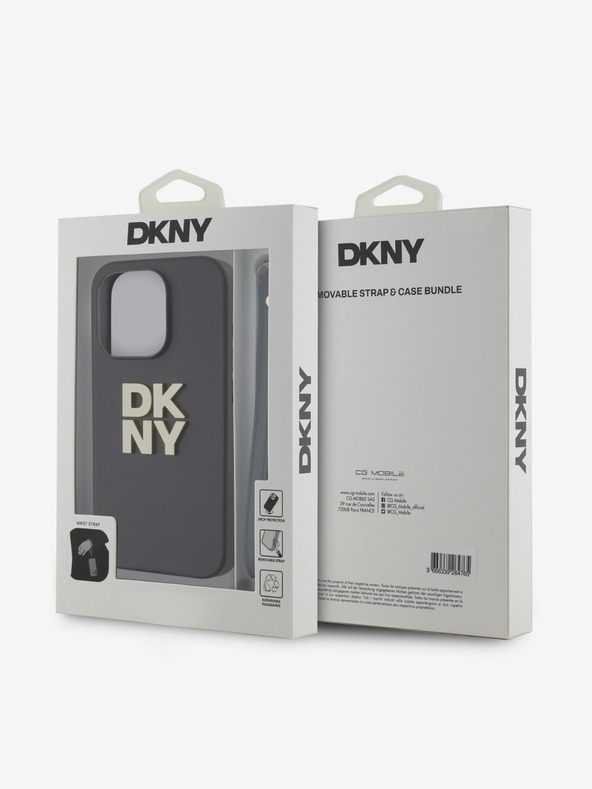 DKNY PU Leather Stack Logo Wrist Strap Back Cover za iPhone 14 Pro Black DKNY