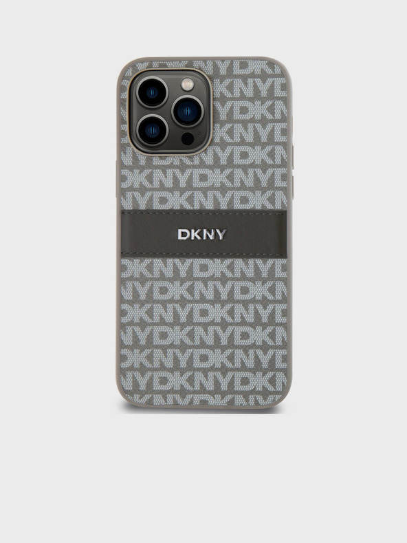 DKNY PU Leather Repeat Pattern Tonal Stripe Back Cover za iPhone 14 Pro Beige DKNY
