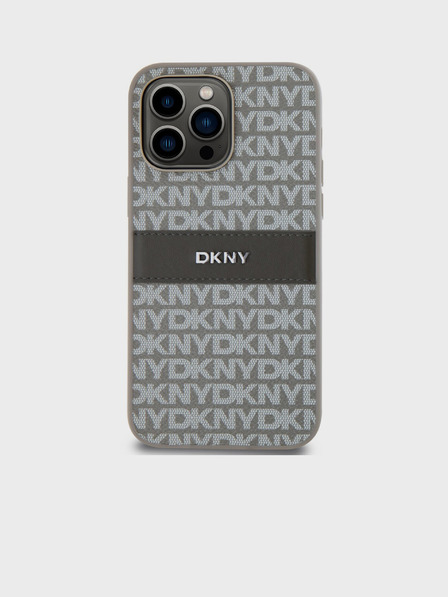 DKNY PU Leather Repeat Pattern Tonal Stripe Back Cover za iPhone 14 Pro Beige DKNY