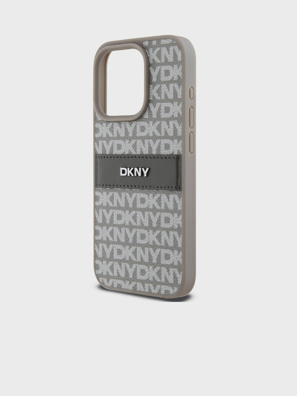 DKNY PU Leather Repeat Pattern Tonal Stripe Back Cover za iPhone 14 Pro Beige DKNY