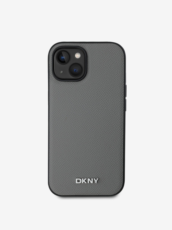 DKNY PU Leather Silver Metal Logo Magsafe Back Cover za iPhone 15 Grey DKNY
