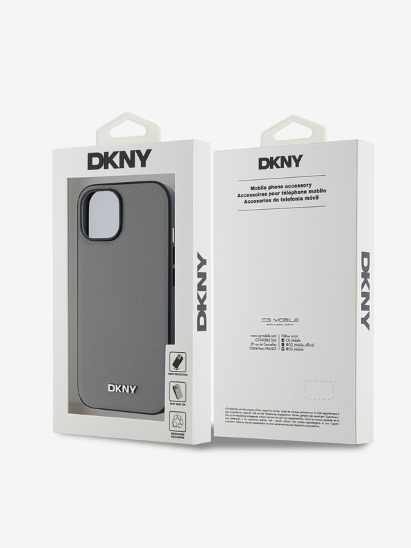 DKNY PU Leather Silver Metal Logo Magsafe Back Cover za iPhone 15 Grey DKNY