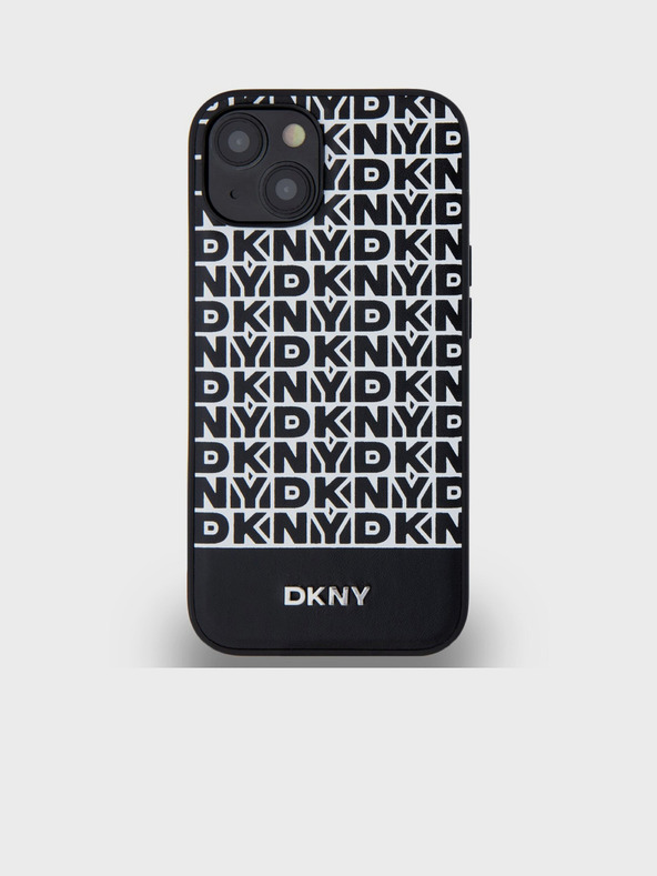 DKNY PU Usnje Repeat Pattern Bottom Stripe MagSafe Back Cover za iPhone 13 Black DKNY