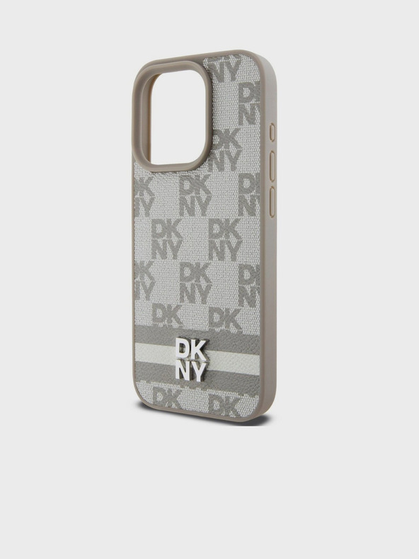 DKNY PU Usnje s kvačkanim vzorcem in črto na hrbtni strani za iPhone 14 Pro Max Beige DKNY