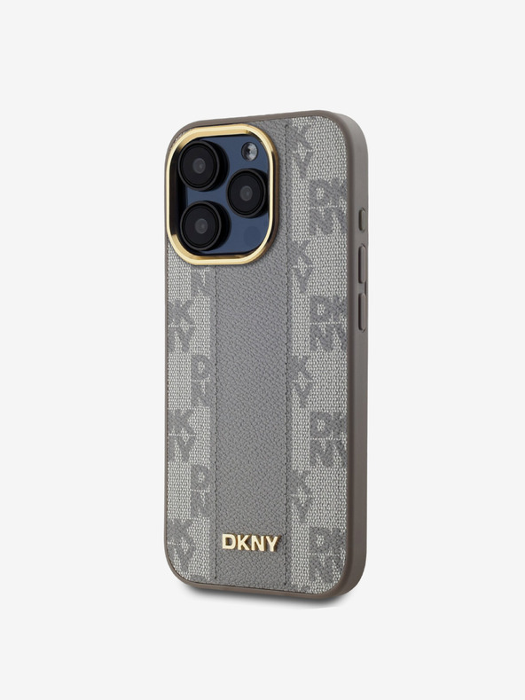 DKNY PU Usnje Checkered Pattern Magsafe Back Cover za iPhone 15 Pro Beige DKNY