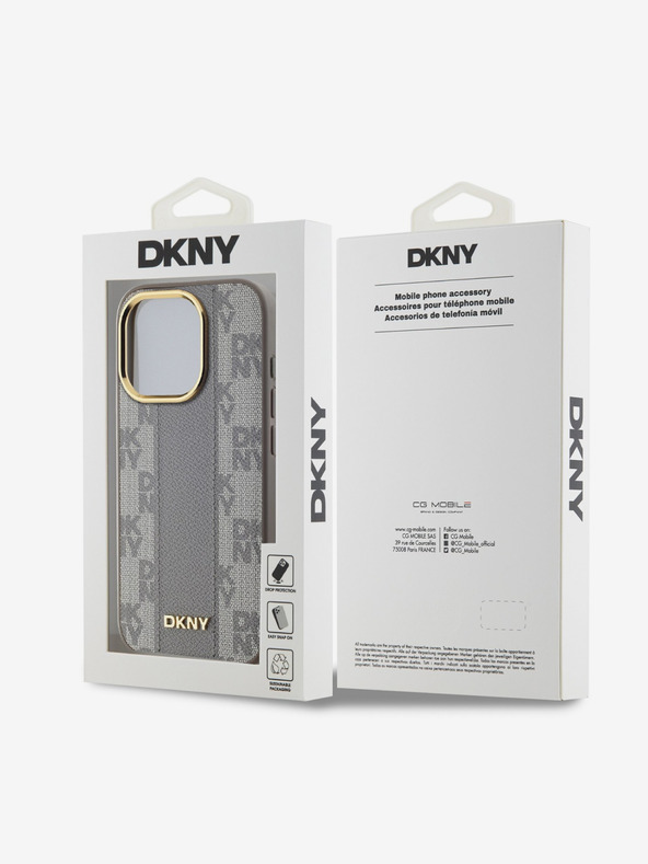 DKNY PU Usnje Checkered Pattern Magsafe Back Cover za iPhone 15 Pro Beige DKNY