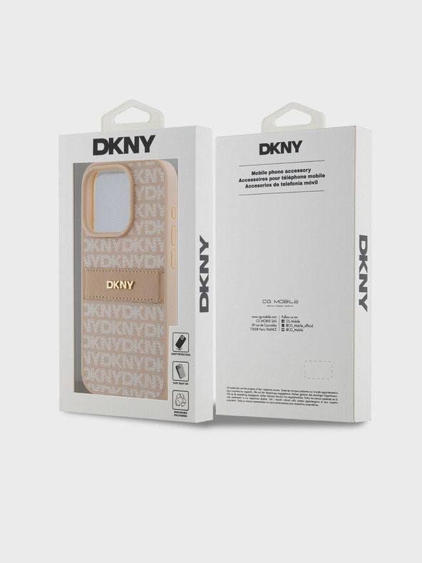 DKNY PU Leather Repeat Pattern Tonal Stripe Back Cover za iPhone 14 Pro Pink DKNY