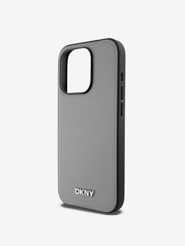 DKNY PU Leather Silver Metal Logo Magsafe Back Cover za iPhone 15 Pro Max Grey DKNY