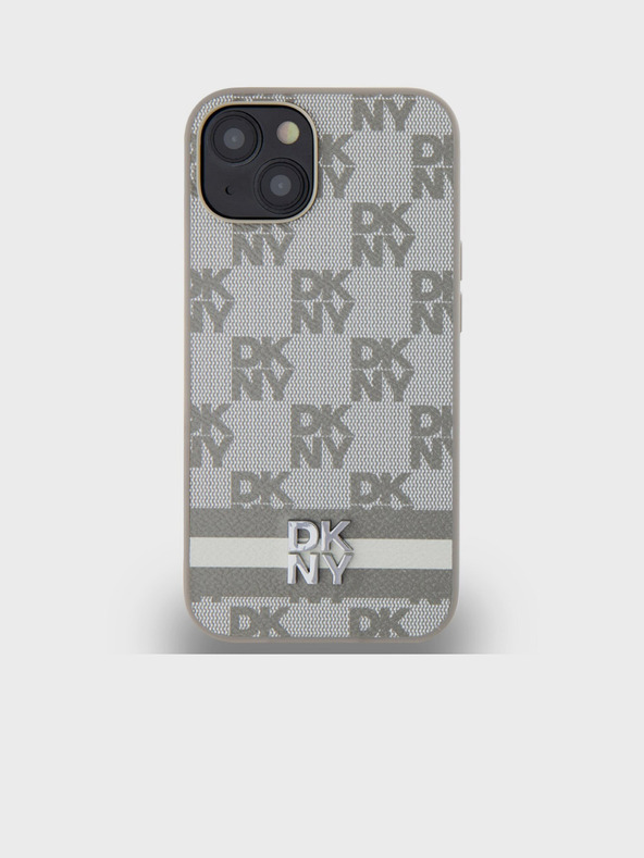 DKNY PU Usnje s kvačkanim vzorcem in črto na hrbtni strani za iPhone 15 Beige DKNY