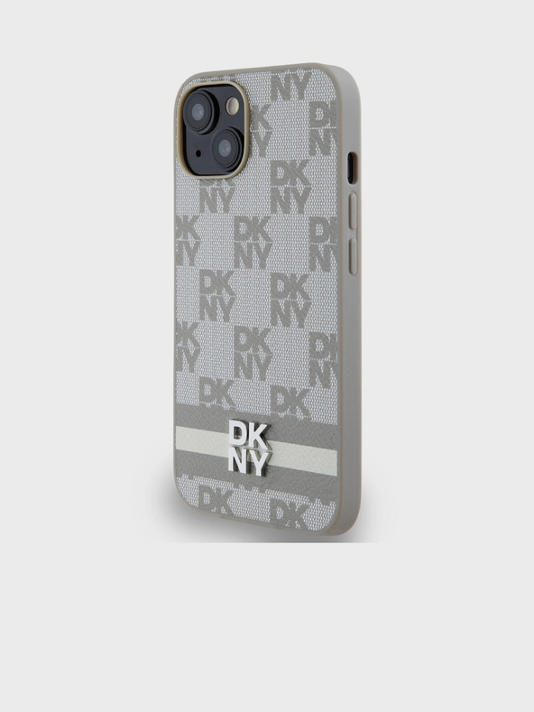 DKNY PU Usnje s kvačkanim vzorcem in črto na hrbtni strani za iPhone 15 Beige DKNY