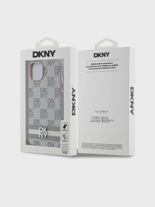 DKNY PU Usnje s kvačkanim vzorcem in črto na hrbtni strani za iPhone 15 Beige DKNY